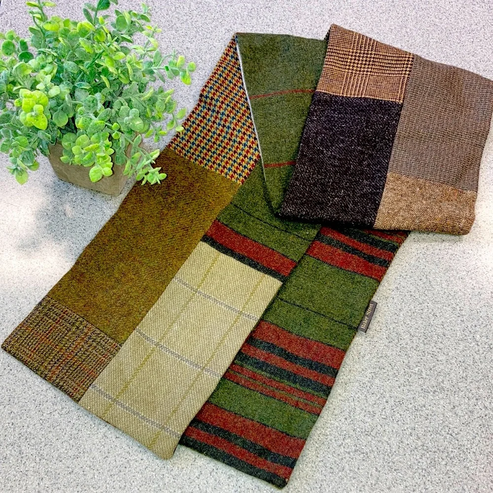 BAKER STREET HANDMADE Men’s patchwork haberdashery wool scarf two sides